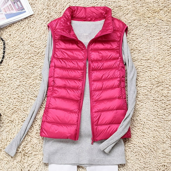 Guieoi Plus Size Jackets for Women Winter Light Down Jacket Large Size Short Portable Waistcoat Internal Pocket Zip Pink