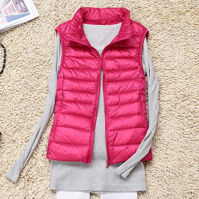 Womens Light Down Jacket Womens Large Size Slim Short Winter Portable Waistcoat Lnternal Pocket Zip