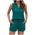thumbnail image 1 of Timegard Ensemble 2 Pcs pour Femmes Débardeur Col en V à Revers Shorts à Cordon Tenues Décontractées d'Été Mode, 1 of 8