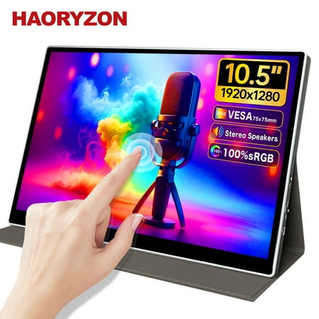 10.5-inch Portable Touchscreen Monitor FHD 1920x1280 IPS Display 16:10 Aspect Ratio Laptop Monitor Screen USB-C & HDMI Ultra-Slim IPS Panel with Smart Cover for Laptop PC Mac Phone Gaming