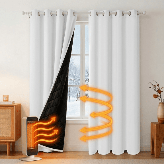Lapalife Thermal Insulated 100% Blackout Curtains for Bedroom, 63 Inch Double Layer Thick Quilted Lining Grommet Curtain Noise Reducing for Living room, Bedroom, White, 1 Panel