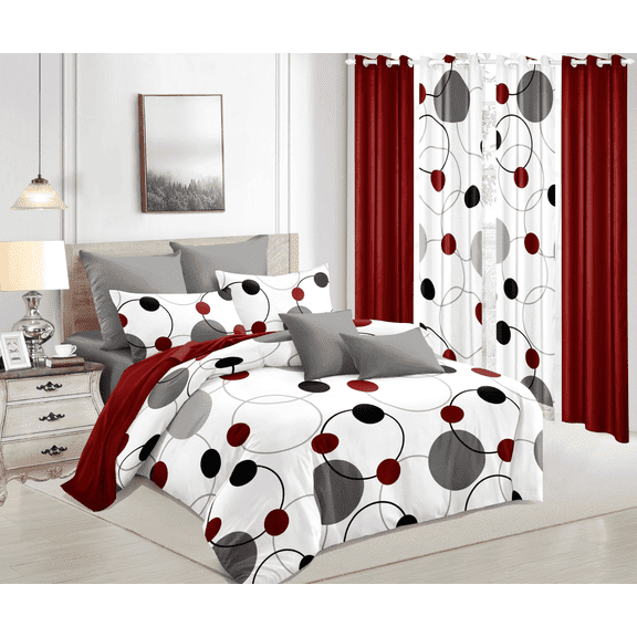 All-in-One 9-Piece Bedspread & Curtain Set, Super Soft for Year-Round Comfort, Fits Twin/Queen/King/Cal King Bedroom (Red, Twin)