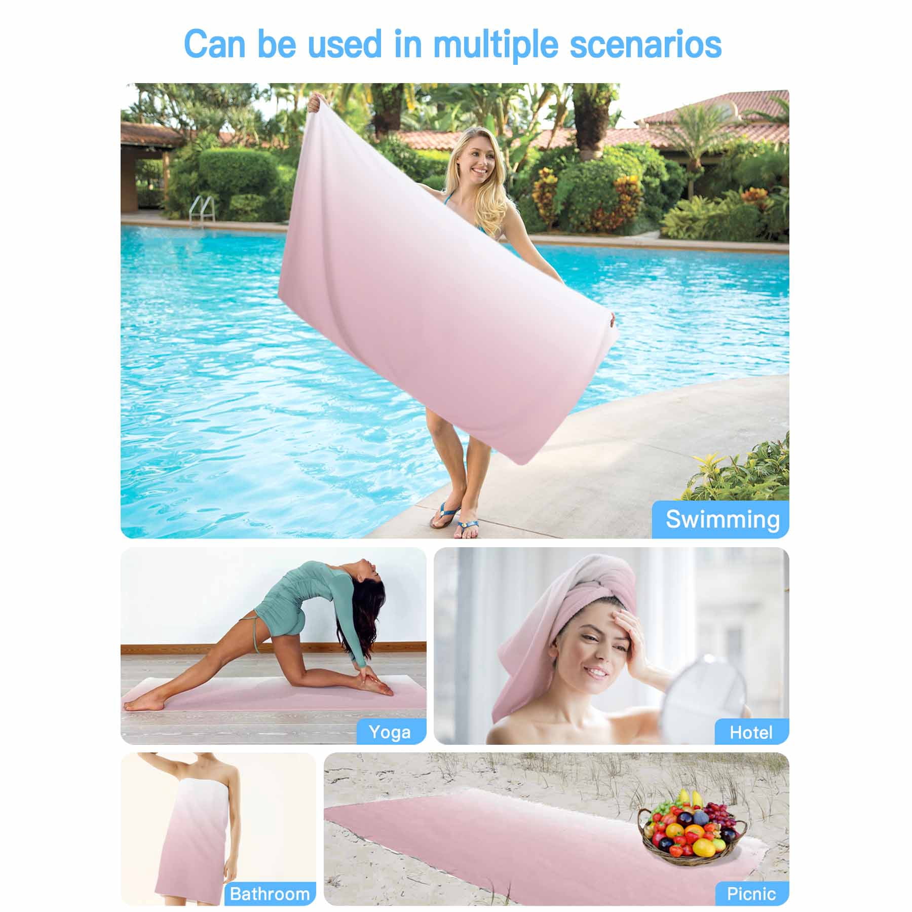 Beach Towel Ombre Pink Bath Pool Towels Gradient Milky White Absorbent Beach Towel Soft Large Quick Dry Lightweight Camping Travel Sports Yoga Gym Swim Towels for Adult 35x70 Inch