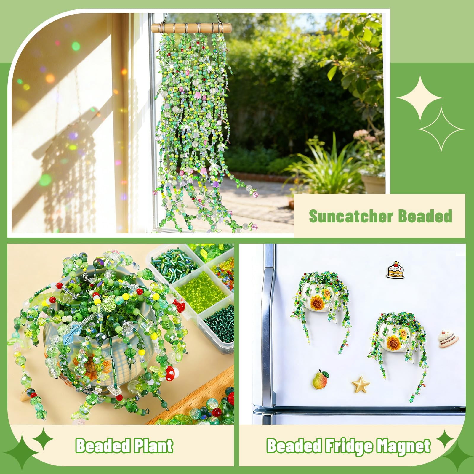 5500 Pcs DIY Beaded Plant Kit, Forever Plant Beaded Leaf Flower Beads Plant Making Equipped with a Flower Pot,Green Glass Crystal Waterdrop