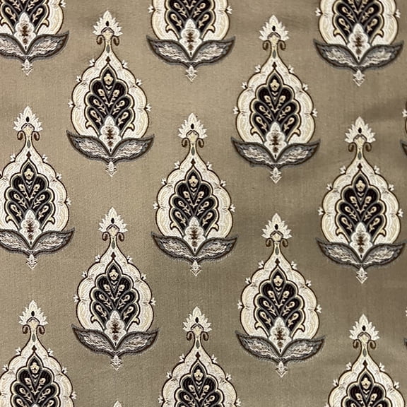 Decora Furnishings Luxurious Woven Jacquard Motif Design Heavy Furnishing Fabric for Upholstery, Dining Chairs, Window Treatments - Width 54 inches - Fabric by The Yard (Beige/Maroon)
