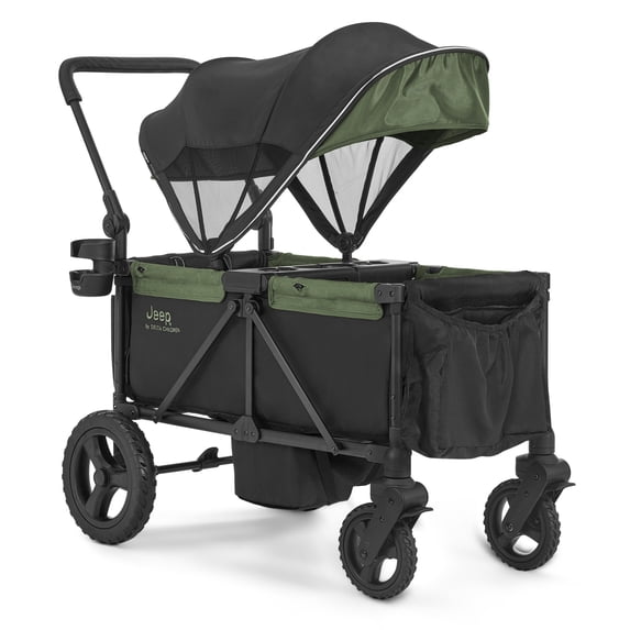 Open Box Jeep Evolve Jxp All-terrain 2-seater Stroller Wagon by Delta Children, Black w/ Green