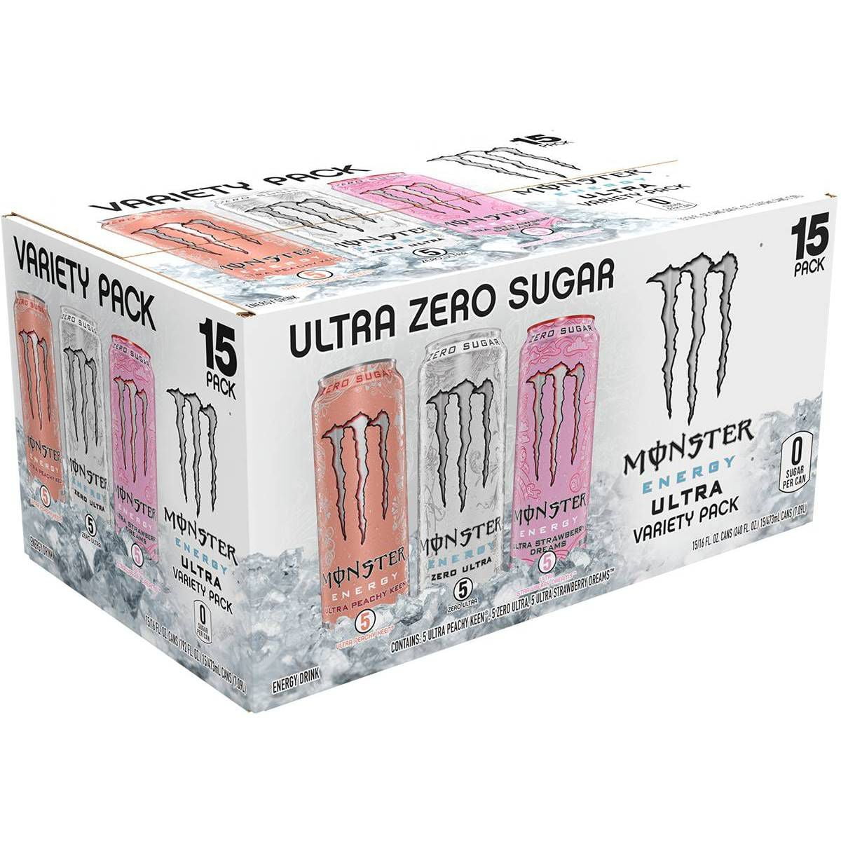 Monster Ultra Variety Pack Including Zero Ultra/Peachy Keen/Strawberry Dreams, Energy Drink - 12pk/16 fl oz Cans - Pack of 2