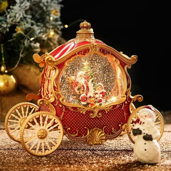 AmaMary Christmas Santa Carriage Snow Globe Music Box with Lights Snowfall Vintage Gift Décor