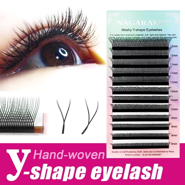 NAGARAKU YY pestañas postizas de volumen tejidas a mano en forma de Y Premium en 0.05 Y 0.07 espesores Gao Jiahui unisex