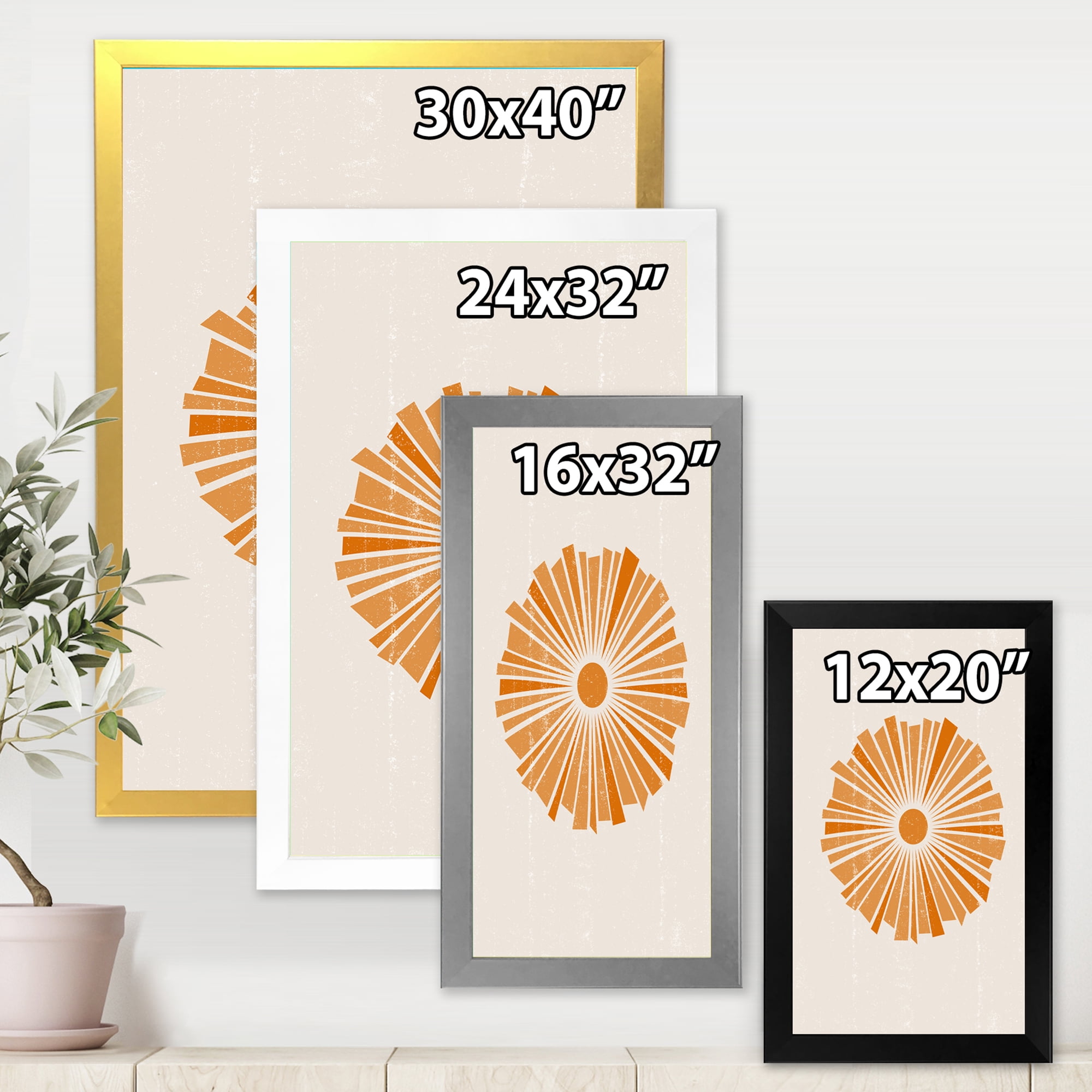 Designart 'Orange Radiant Sun I' Modern Framed Art Print