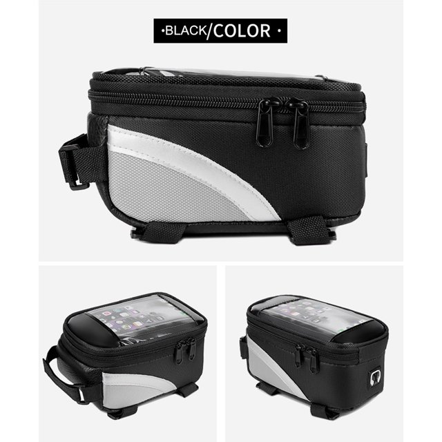 Bolsa De Bicicleta MTB Bike Bag Front Top Tube Pantalla táctil Funda para teléfono móvil (Negro)