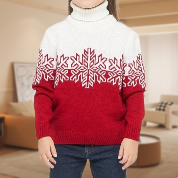 Suéter Suéter de punto navideño con copos de nieve para padres e hijos (Red Kid-120/4-5T) Cgtredaw Rojo 4-5 años Única para Unisex