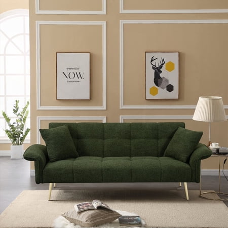 Modern 70.1" Futon Sofa Bed with Folding Armrests for Living Rooms, Teddy Velvet