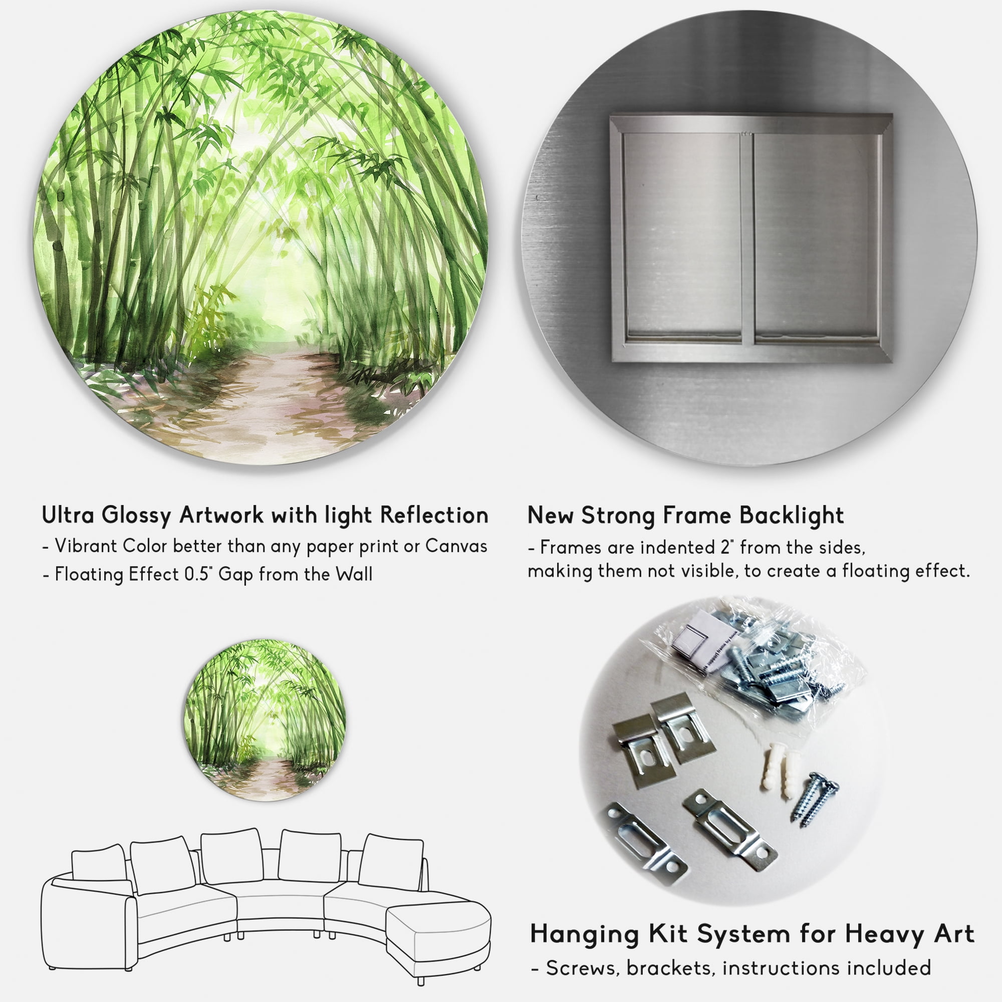 Designart 'Little Road Through Bamboo Forest' Traditional Circle Metal Wall Art 29x29 - Disc of 29
