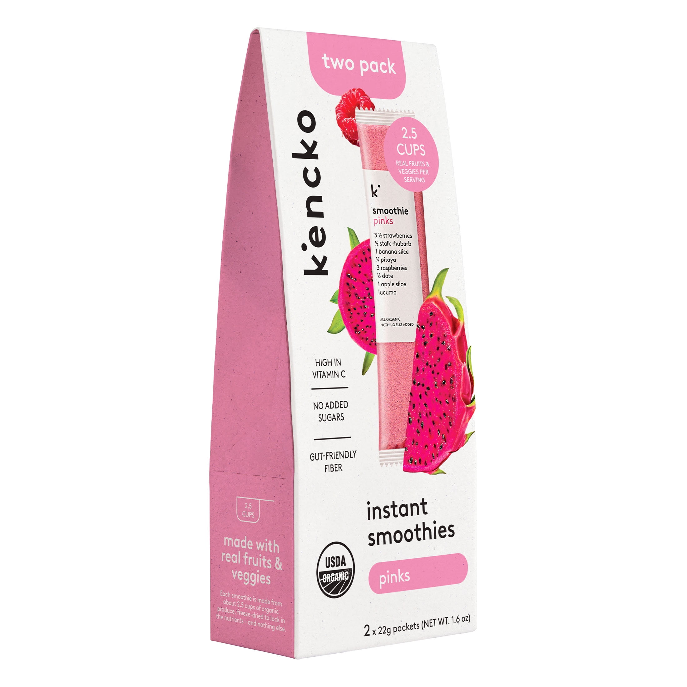 Kencko Pinks Organic Instant Fruit & Veggie Smoothie Two Pack, Powdered Drink Mix, .78 oz