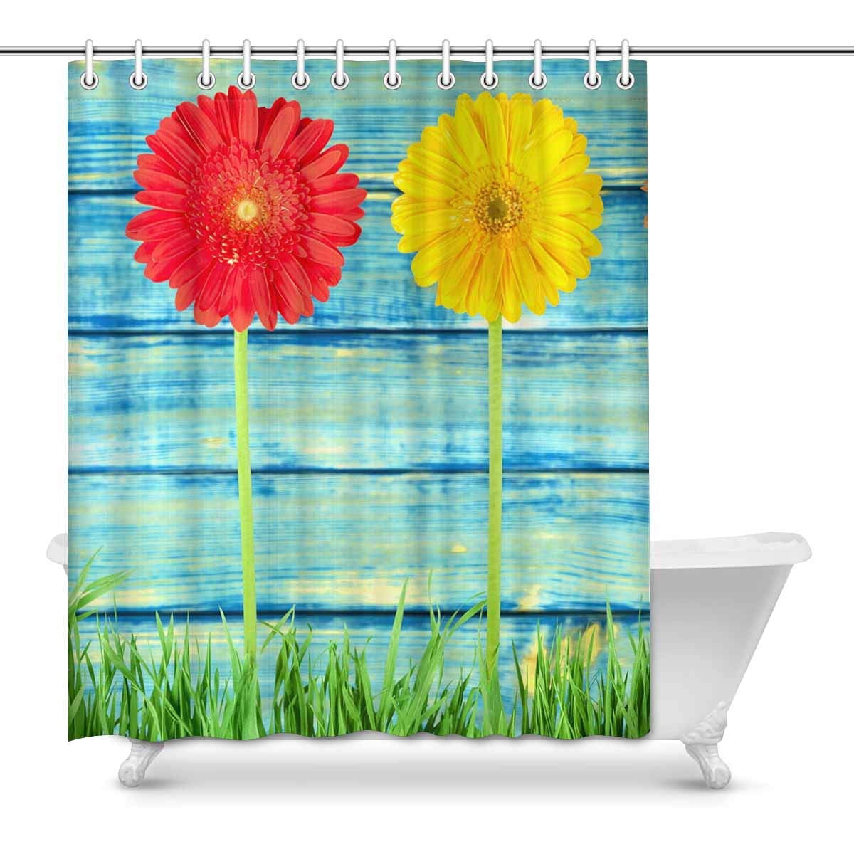 MKHERT Summer Colorful Daisy Flowers on Turquoise Blue Wood Waterproof
