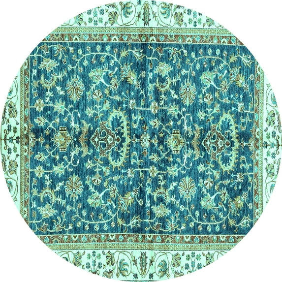 Ahgly Company Machine Washable Indoor Round Abstract Turquoise Blue Modern Area Rugs, 8' Round