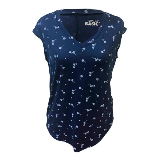 Blusa Simply Basic Talla CH Estampado Flores Marino