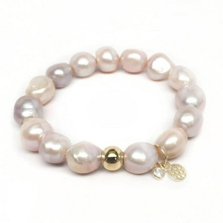 Julieta Jewelry Pink Baroque Pearl Emma 14kt Gold over Sterling Silver Stretch Bracelet