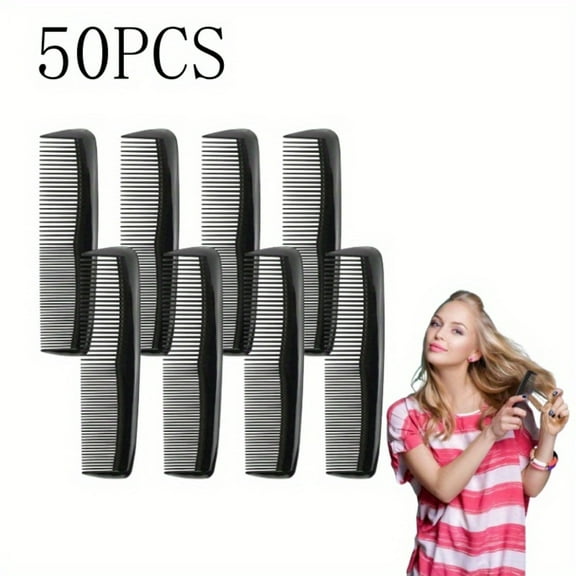 Barber Combs 50 Pcs, 5 Inch Professional Hair Cutting Combs with Wide & Fine Teeth, Anti Static Plastic Combs for Men and Women (Black)