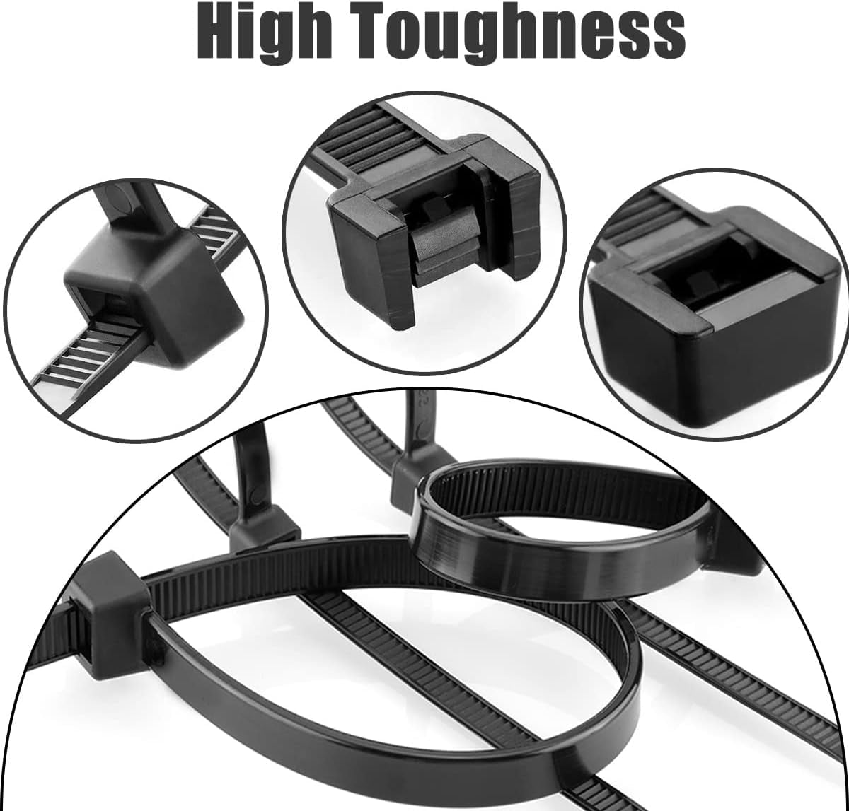 PartyKindom Nylon Cable Ties Black for Fixing, Self-Locking Design, Weather Resistant 1000Pcs