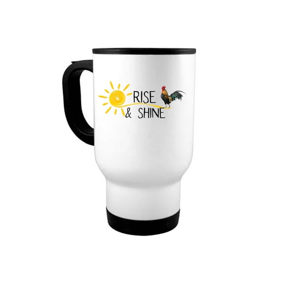 Rooster Rise And Shine, Rooster Mug, Rooster Decor, 14oz Travel Mug, Chicken Mug, Rooster Gift, Rise And Shine Mug, Country Mug, Chicken Cup, White