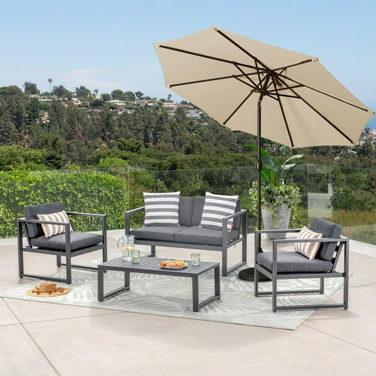 9ft patio umbrella in taupe Boyel Living 9ft Taupe Patio Umbrella, Outdoor Market Table Umbrella with  Push Button Tilt and Crank