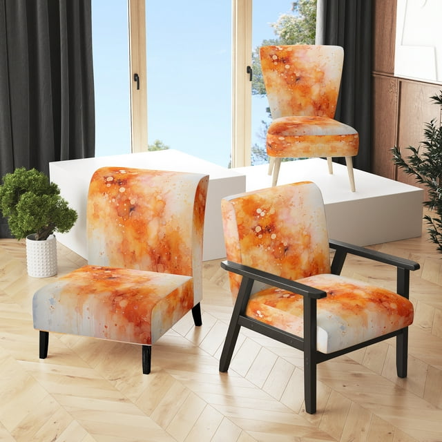 Designart "Dancing Tangerines II" Yellow Abstract Landscape Upholstered Accent Chair - Modern Arm Chair For Bedroom