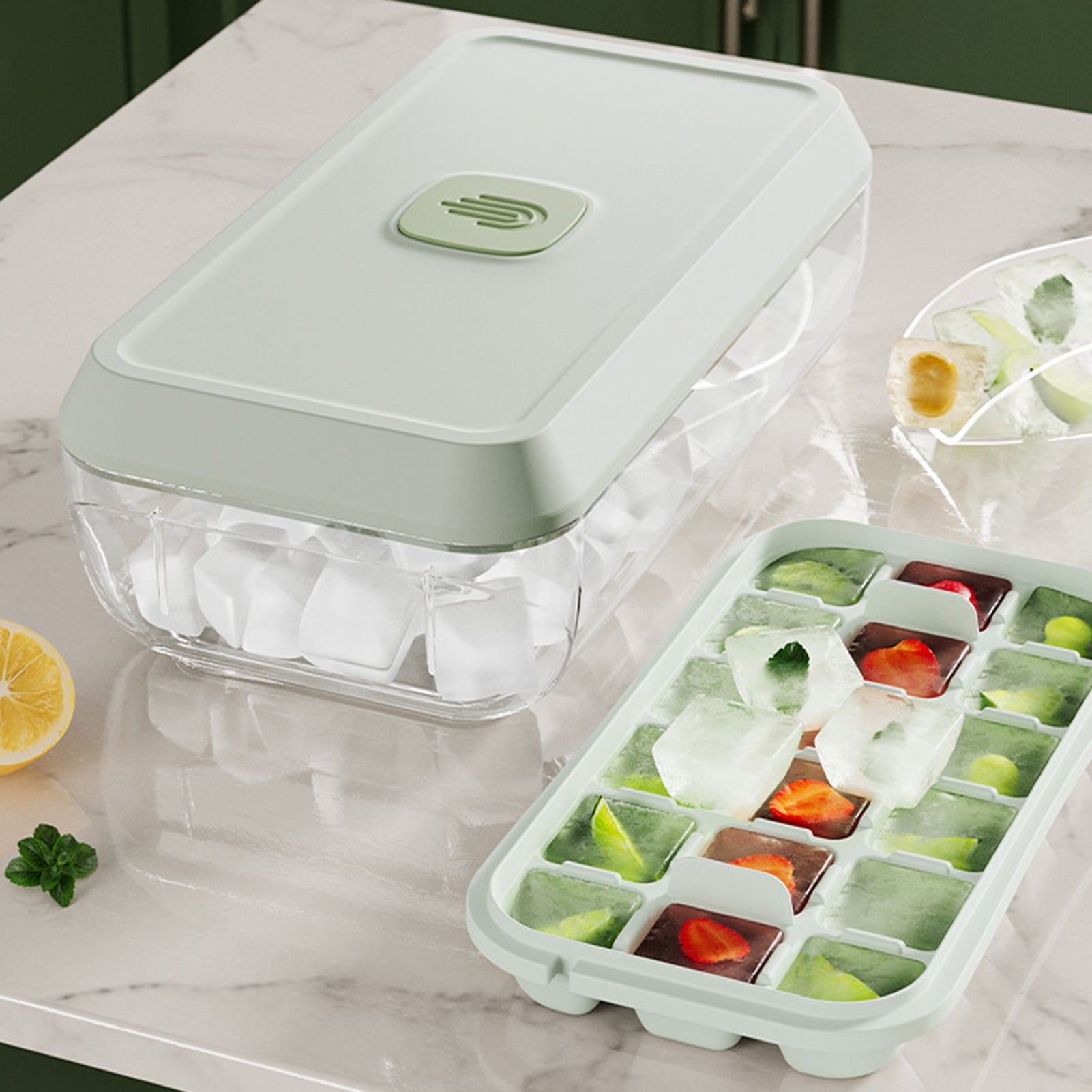 tasrioml Ice Cube Tray with Lid And Bin Press-Button Release Ice Mold for Freezer BPA-Free Ice Cube Maker for Drinks