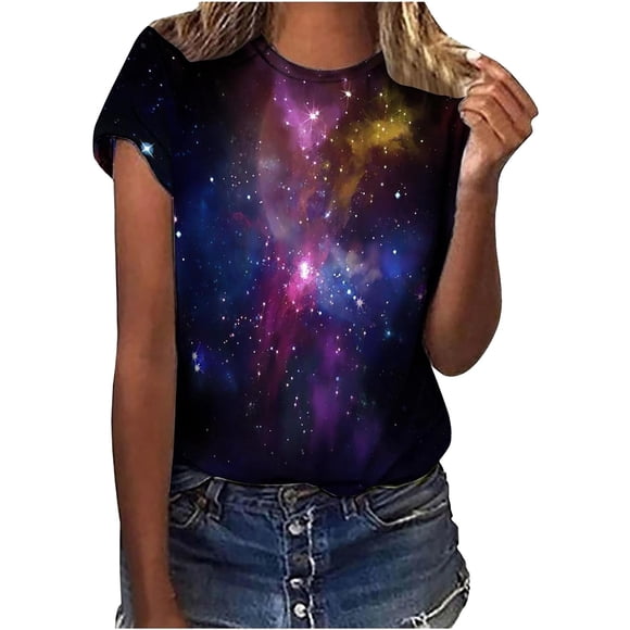 LUOGENLI Female T-shirts for Womens Print Round Neck Short Sleeve T Shirt for Women T-shirts for Women Graphic Tee Valentines T-shirts for Women Graphic Tee St. Patrick's Day Blue S