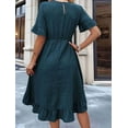 thumbnail image 4 of Women'S Short Sleeve Dresses High Waist Round Neck Solid Flounce Sleeve Ruffle Dress Blue & Green M, 4 of 8