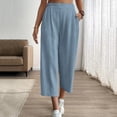 thumbnail image 5 of Miluxas Womens Comfortable Lightweight Wide Leg Trousers Pull on Elastic Waist Cropped Pants with Pockets for Business Casual Blue, 5 of 8
