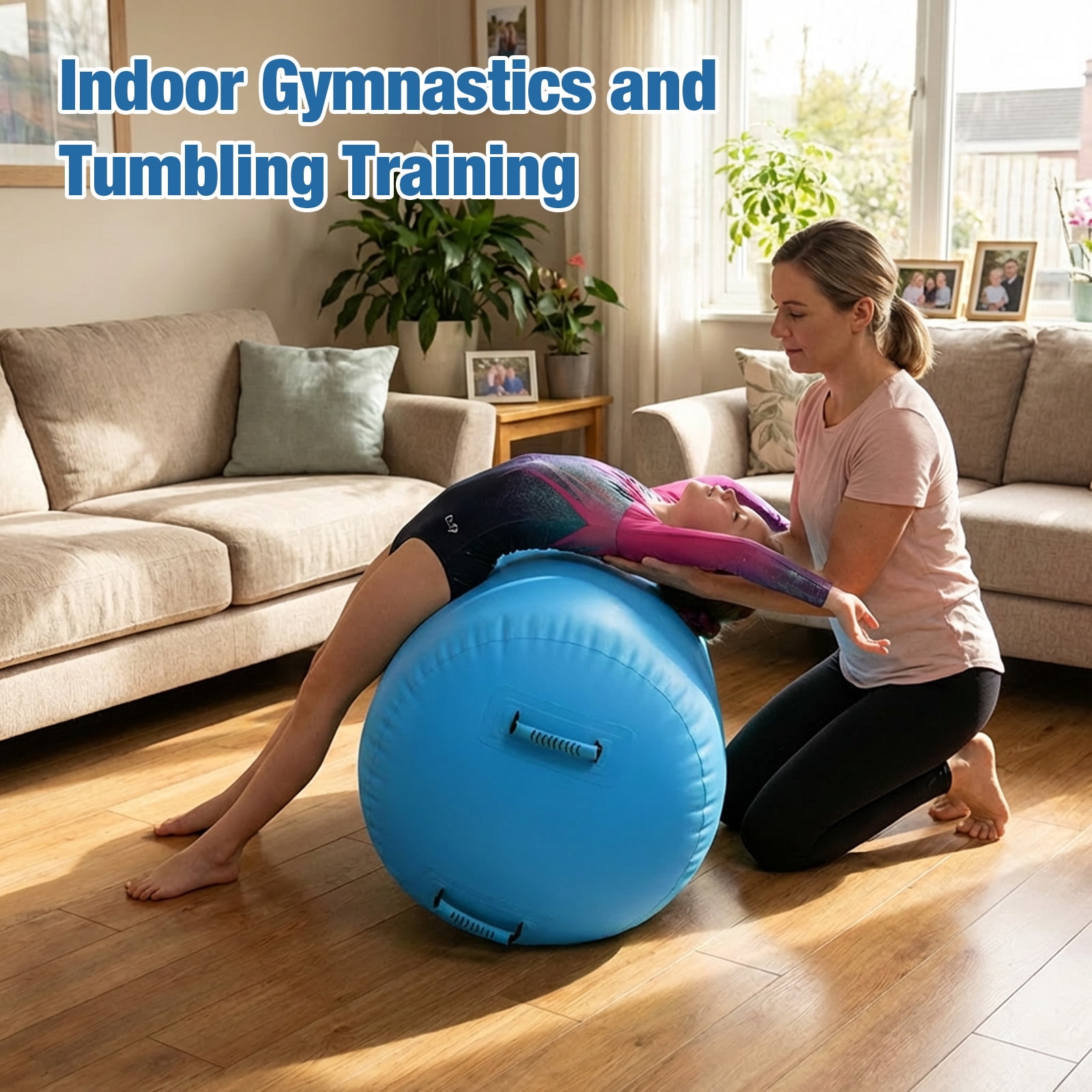 Air Roller Gymnastics Barrel For Tumbling, Inflatable Air Barrel For Back Handspring Training, Gymnastic Equipment With Pump For Yoga Training Cheerleading Home Use