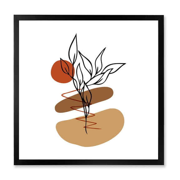 Designart 'Abstract Flowers Plants With Elementary Shapes II' Modern Framed Art Print