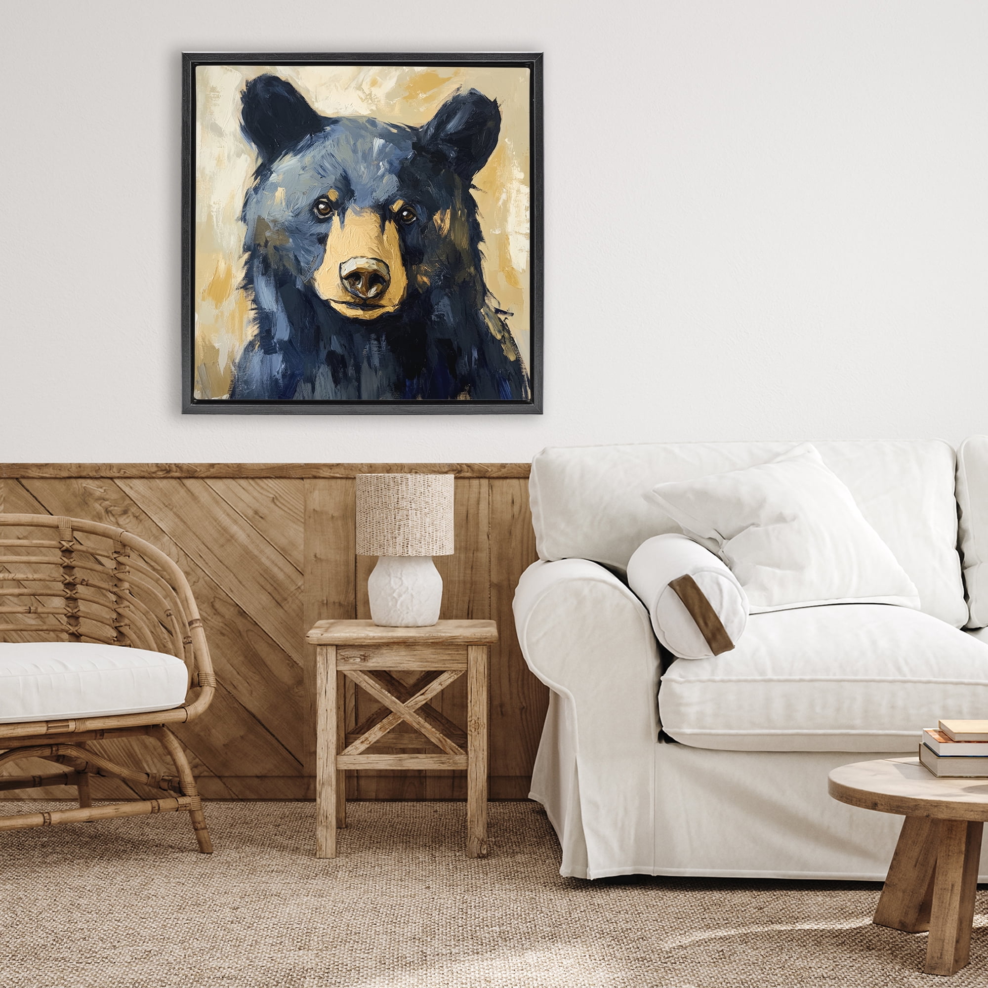 Stupell Industries Big Bear with Brushstrokes Black Framed Floater Canvas Wall Art, design by Petal Prints Design
