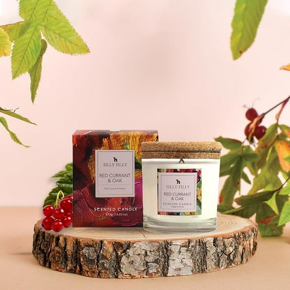 Glass Jar Candle | Red Currant & Oak Mildly Scented | Two Wick 13 oz | Over 40 Hours of Burn Time | Ideal for Home, Celebrations, Gifting