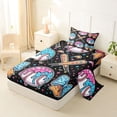 thumbnail image 2 of Castle Fairy Ice Cream Baseball Twin Sheets 3pcs, Cartoon Stars Print Bedding, Black Pink Blue,1 Fitted Sheet, 1 Flat Sheet and 1 Pillowcase, 2 of 6