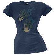 Rolling Stones Women's Juniors Distressed Tongue Blue Short Sleeve T Shirt