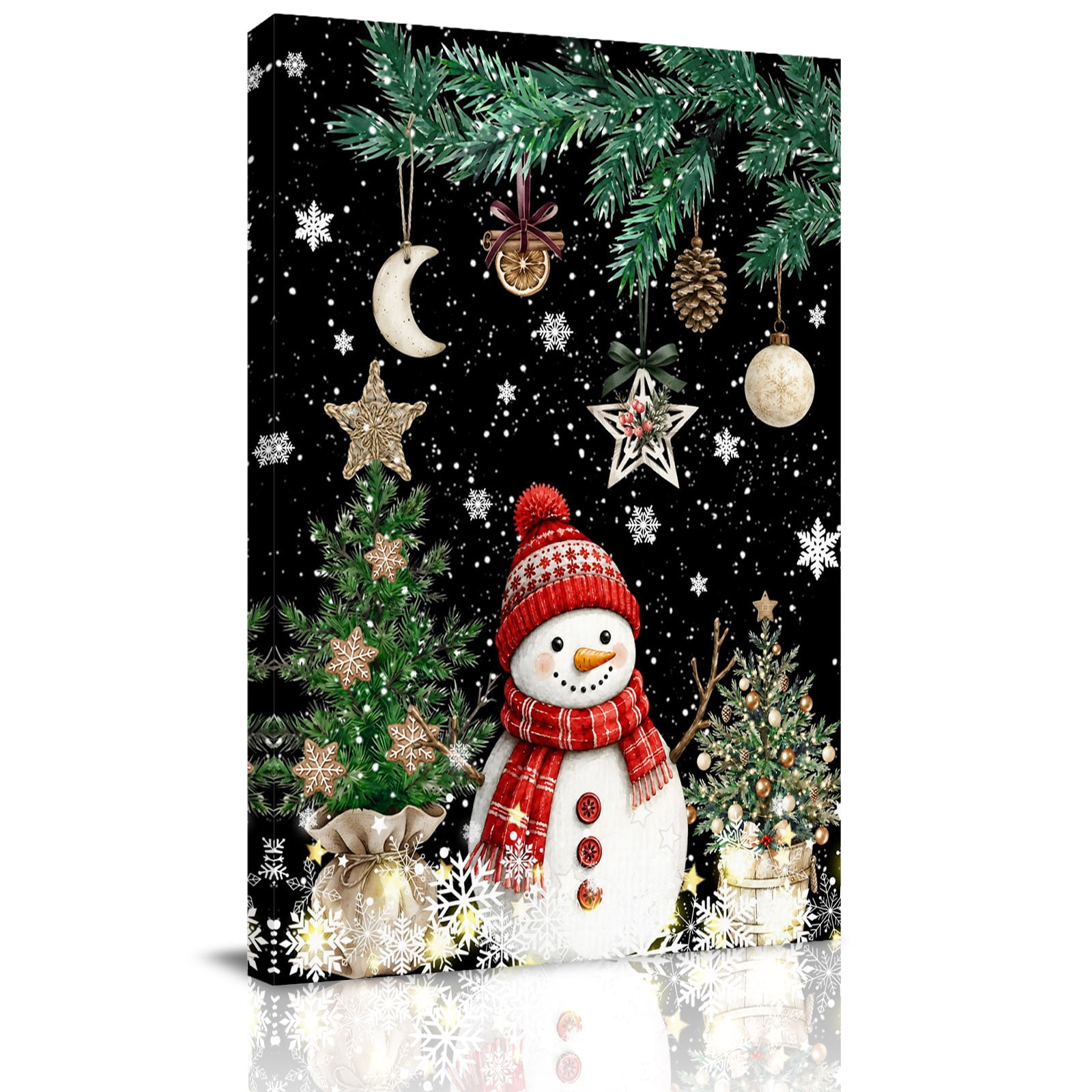 Canvas Wall Art Black Christmas Framed Canvas Prints for Bedroom Dining Room Xmas Snowflake Balls Pine Needles Trees Large Gallery Wrapped Wall Decor for Home Office Gifts 20 x24 Ship Next Day
