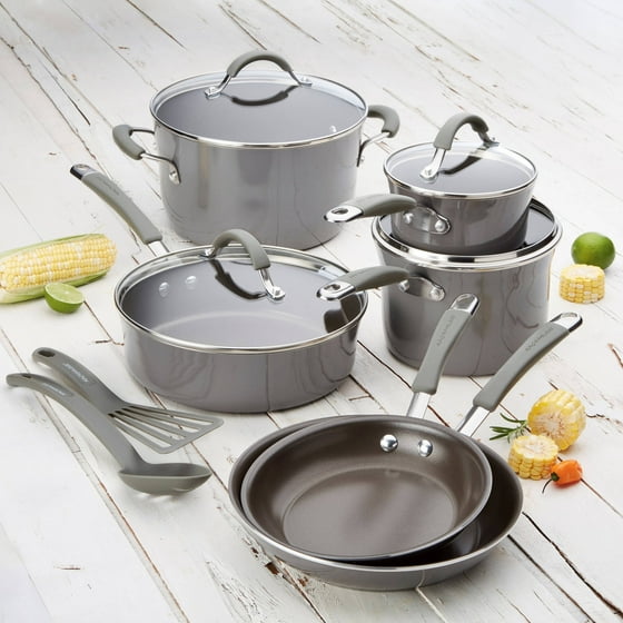 Rachael Ray Cucina Hard Porcelain Enamel Nonstick Cookware Set, 12