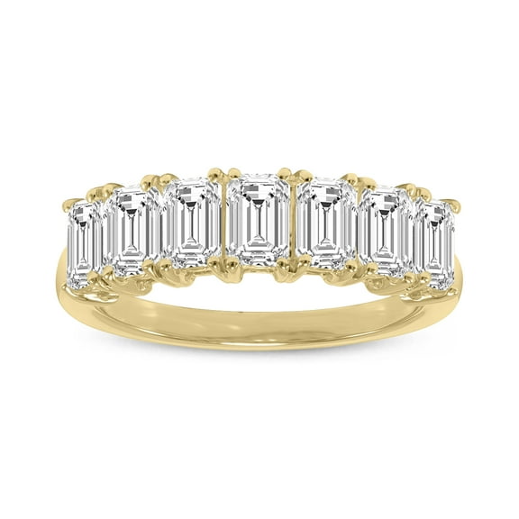 SZUL Women's 3.50 Carat TW Emerald Cut Seven Stone Lab Grown Diamond Wedding Anniversary Ring 14K Yellow Gold