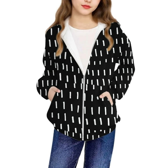 Riecok Kids Zip up Jacket for Girls with Pocket Long Sleeve Cute Print Casual Sport Fall Casual Coat Outwear Black 4 Years