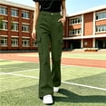 thumbnail image 4 of Girls Flare Cargo Pants Casual Stretch High Waist Pull On Kids Wide Leg Pants Green 12, 4 of 7