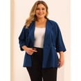 thumbnail image 2 of Women's Plus Size Ruffle V Neck Button Ruched Peplum Blazer Blue 4X, 2 of 6