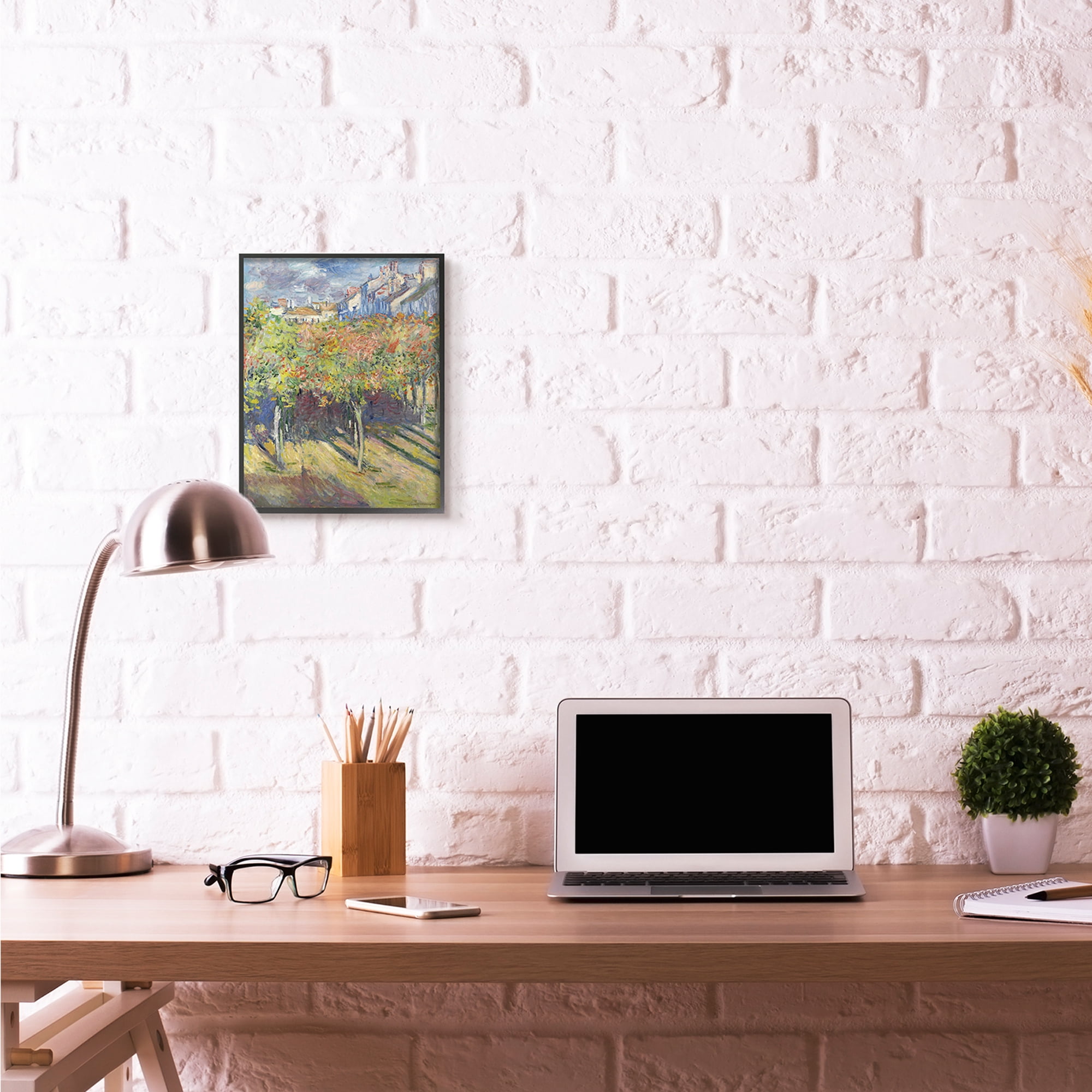 Stupell Industries City Orchard Green Blue Classic Monet Painting Black Framed Art Print Wall Art, 11x14, by Claude Monet