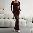 thumbnail image 5 of Zedker Fall Dresses for Women 2025 Corset Maxi Dress Long Sleeve Square Neck Ruched Bodycon Elegant Formal Wedding Guest Cocktail Holiday Party Dresses Plus Size Brown L, 5 of 6