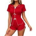 thumbnail image 5 of Kaemgyyd Cute Pajama Sets for Women Short Sleeve Bow Front Slim Pjs Top with Shorts Loungewear Soft Sleepwear for Daliy（Red,X-Large）, 5 of 5