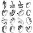 thumbnail image 1 of Juego de 16 anillos góticos punk de plata para hombres y mujeres, con diseño de rana, serpiente, mariposa, araña, ojo de animal, ajustable, estilo gótico, apilables., 1 of 5