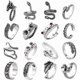 thumbnail image 1 of Juego de 16 anillos góticos punk de plata para hombres y mujeres, con diseño de rana, serpiente, mariposa, araña, ojo de animal, ajustable, estilo gótico, apilables., 1 of 5