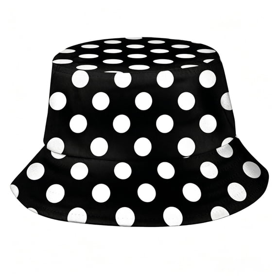 Qicasul Black and White Polka Dot Bucket Hat Beach Fisherman Hats for Women Wide Brim Foldable Hat Black